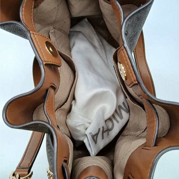 Michael Kors Large Mina Signature Logo Chain Shoulder Bag Handbag Teacher Brown - Picture 7 of 11